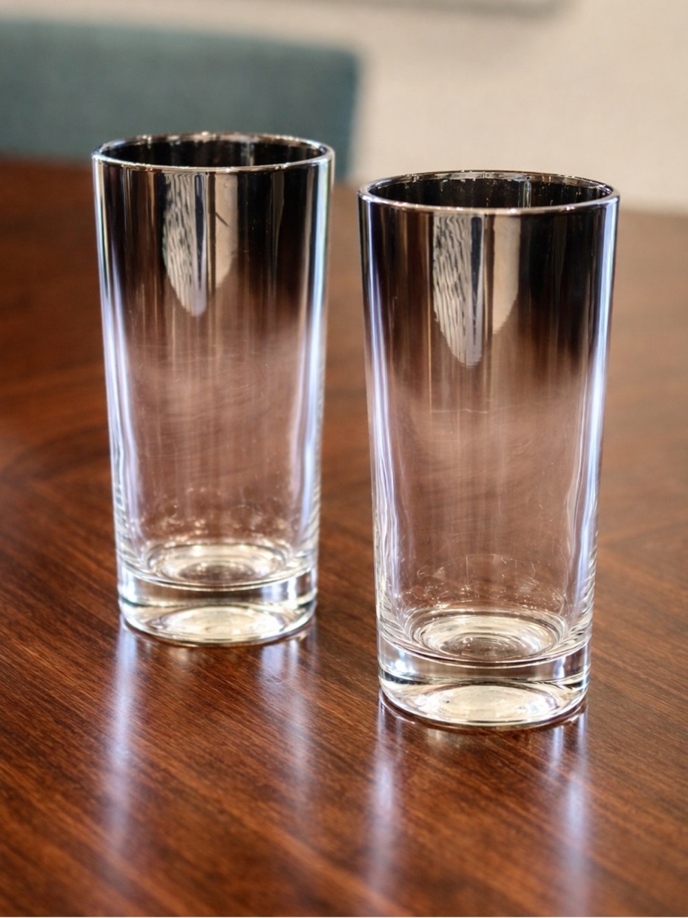 Vintage Dorothy Thorpe Silver Fade Highball Glasses Set of 2 MCM Barware
